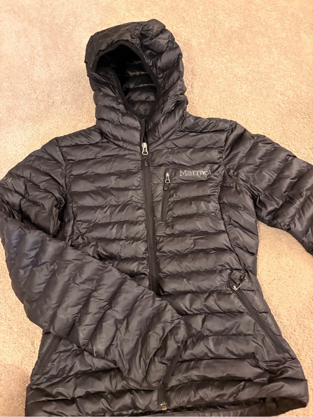 Marmot Women's Hooded Quilted Puffer Jacket in Black
